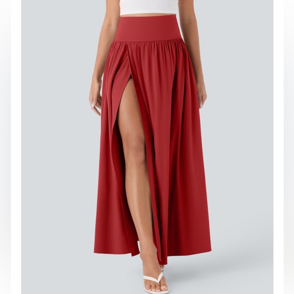 Halara Breezeful High Waisted Split 2-in-1 Flowy Quick Dry Maxi Casual Skirt Red